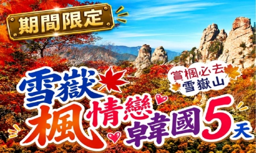 《不走人蔘+保肝店》雪嶽楓情戀韓國(再升等兩晚五花酒店+含機上套餐)~雪嶽山國家公園+新興寺+青銅大佛(季節性賞楓)、南怡島(季節性賞楓)、德壽宮(季節性賞楓+銀杏)五天【德威航空、台中出發】