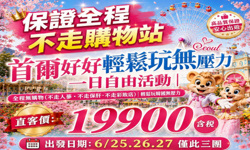 《全程無購物站》首爾好好輕鬆玩無壓力(一日自由活動)~愛寶樂園(含門票)、星空圖書館、水原華城、廣藏市場五天【德威航空、台中出發】