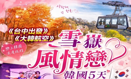 大韓回來了《不走人蔘+保肝店》雪嶽風情戀韓國(含機上套餐)~雪嶽山國家公園+新興寺+青銅大佛、南怡島(含遊船)、南山公園纜車、松島水上計程車、HERO塗鴉秀五天【大韓航空、台中出發】